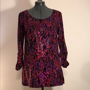 Susan Graver sequined tunic with ruched 3/4 sleeve